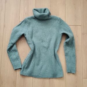Contemporaine Green Turtleneck Cable Knit Sweater